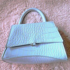 Forever 21 Mini Crossbody Bag Silver Chain Accent Slate Blue Faux Croc